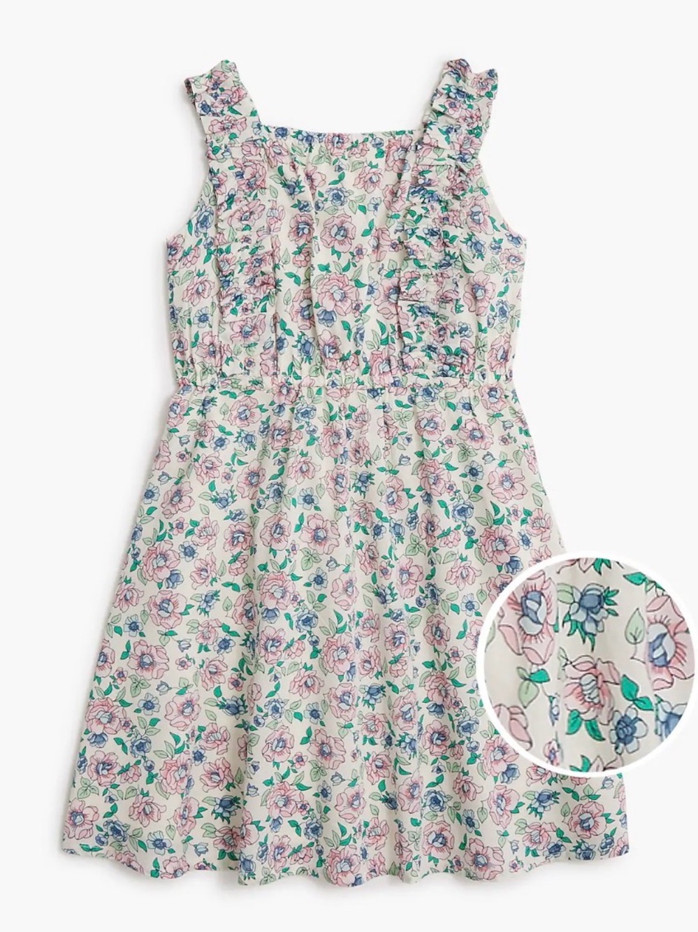 Girls' Floral Ruffle Strap Dress - Pink Blue & Green